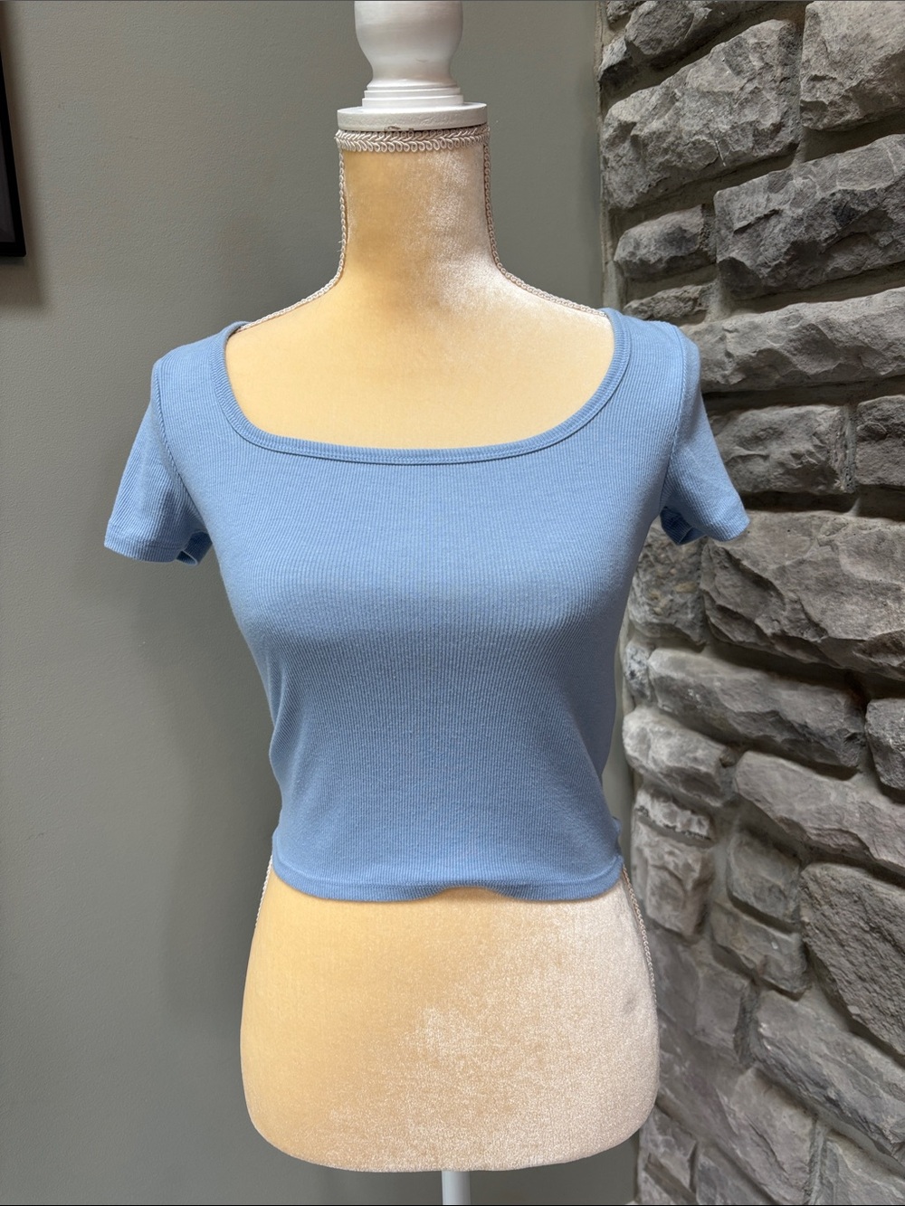 Hollister Classic Scoop Neck Cropped Top - Light Blue, S